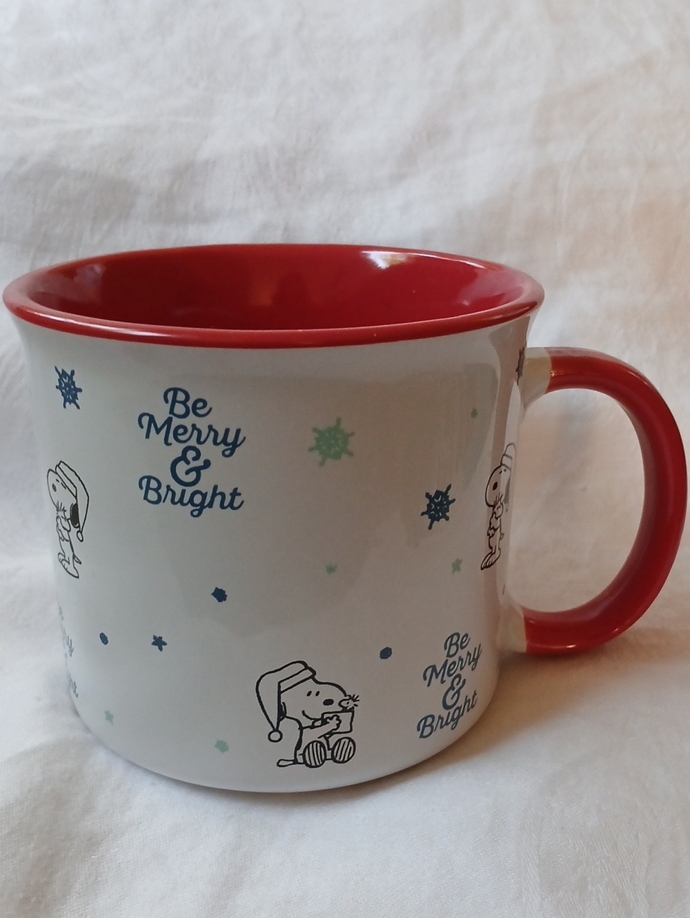 PEANUTS Snoopy Woodstock "Be Merry & Bright" Stoneware Holiday Coffee Mug